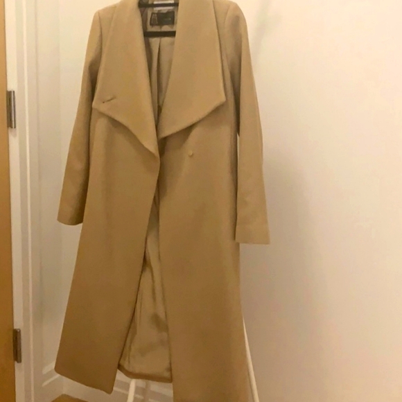Mango Camel Wide Lapel Manteco Wool Belted Wrap Trench Coat - Picture 9 of 12